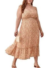 Reformation Sunstone beige orange floral midi dress 20 NWT