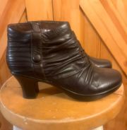 Boots Womens 38 Heels Ankle Booties Black Leather Side Zip 7.5-8