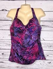 Denim & Co. Beach Size 14 Pink & Purple Tropical Print Bathing Suit Tankini Top