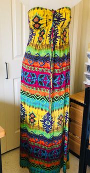 Stretchy Tube Strapless Maxi Colorful Multicolor Dress