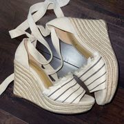 Splendid SPLINDID Frayed Ankle Tie Canvas Rope Wedge Espadrilles In Natural