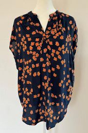 Amour Vert 100% Silk Floral Blouse Size S (capsleeve poppies sustainable)