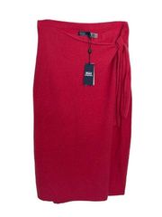 POLO RALPH LAUREN 100% CASHMERE WRAP MIDI CORAL RED SKIRT LARGE NWT $498