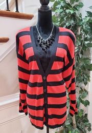 Breckenridge Women's Black Red Striped V Neck Button Front Cardigan Sweater 2X