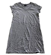 New York & Co Dress Womens Medium Grey Short Sleeve V-Neck Shirt Cotton Blend