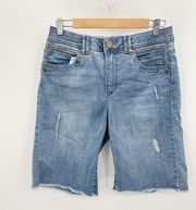 Democracy Shorts Women 8 Blue Ab Technology Bermuda Light Wash Denim Raw Hem