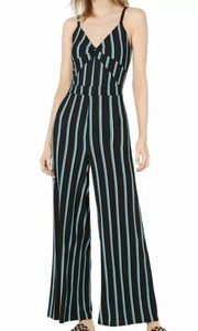 Bar III SZ 10 Jumpsuit Striped Spaghetti Strap Stretch Wide-Leg Twist Front