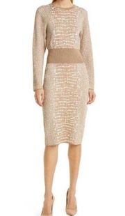 Hugo Boss Feyine Crocodile Print Long Sleeve Knit Dress SMALL