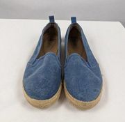 Clarks Azella Slip On Espadrilles Sneakers Blue Suede 8.5 Wide Perforated Padded