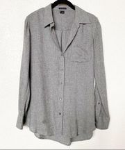 Theory Wool Blend Grey Button Up Blouse Top Size Small