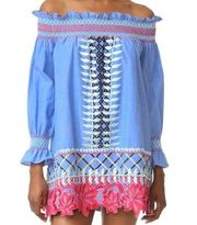 Red Carter Chambray Embroidered Dress