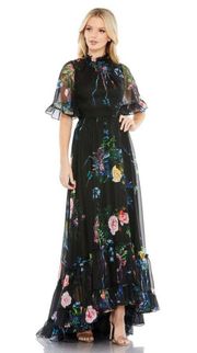 NEW Mac Duggal Floral Ruffled High Neck Flutter Sleeve Gown Size 12 $598 68230