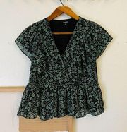 Madewell Teal Green Floral Ruffled Peplum Blouse