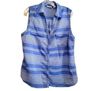 New York and Company Blue and White Sleeveless Blouse Sz Xlarge