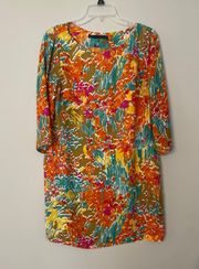 Women’s  Long Sleeve Floral Shift Dress Size Large Floral Watercolor