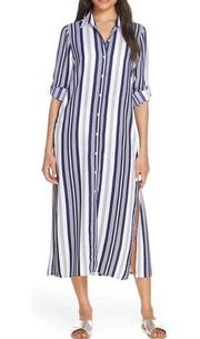 Tommy Bahama Long Shirt Dress Coverup Navy Blue & White Stripes Size XS