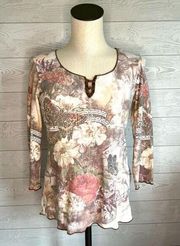 One World vintage Y2K 3/4 sleeve print tunic top Size medium