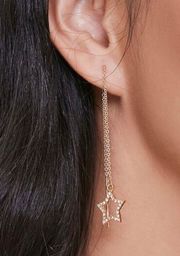 Gold Silver Rhinestone Star Threader Drop Earrings