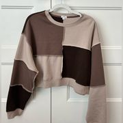 cropped color-block brown sweatshirt, size medium