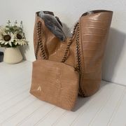 Street Level () Chain Hobo Tote with Matching Makeup/Accessories Bag Camel