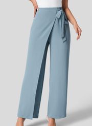 Viral High Waisted Side Tie Invisible Zipper Wide Leg Work Pants