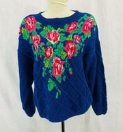 Cambridge Dry Goods Floral Oversize Sweater Womens Large