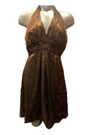 VINTAGE NICOLE MILLER PLATINUM Bronze Gold Metallic Halter Dress Size 12