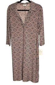 Mlle Gabrielle Shirt Dress Popover Black Cream Print Size Large Brunch Wear