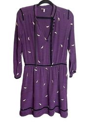 Juicy Couture Womens Blackberry Purple Leaf Print Silk Long Sleeve Dress Size 8