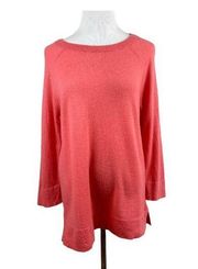 Lord & Taylor 100% Cashmere Sweater‎ M Coral Soft 3/4 Sleeve Lightweight