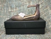 Eileen Fisher Ingle Metallic Suede Ankle Strap Wedge Pumps in Platinum