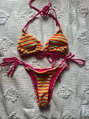 Striped Tie Bikini Set