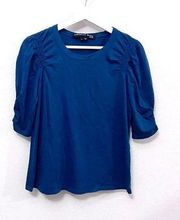 Veronica Beard Jeans Blue Ruched 3/4 Sleeve Top in Size M