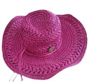 Panama Jack Hot Pink Toyo Straw Wide Brim Floppy Hat OS