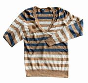 Stripe Sweater V Neck Popover Top Small Preppy