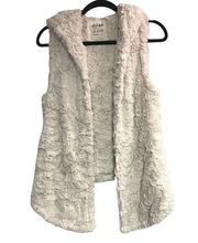 Dylan by True Grit Plush Faux Fur Teddy Hooded Vest Off-White