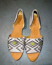 Anthropologie Latigo “Molly” Stitch Embroidered Leather Grey Green Peep Toe Shoe