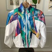 Vintage 80s 90s Head Brushstroke Satin Windbreaker Spring Jacket S