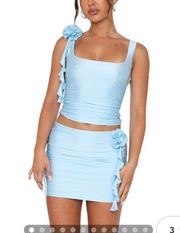 White Fox Boutique White Fox Blue Two Piece Set with Rosette Detail