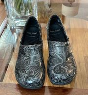 Nurse Mates Bryar Pillowtop Paisley Floral Clogs Shoe Nursing Gray Black