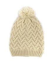 ISAAC MIZRAHI Cable Knit Pom Pom Beanie Cream OS