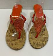 Liz Claiborne orange thong wedge heel sandals shoes size 9 1/2 M