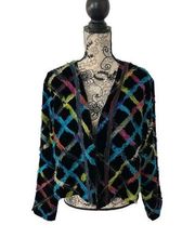 CHICOS Multicolor Velvet Fringe Jacket Blazer Sz 2/L/12