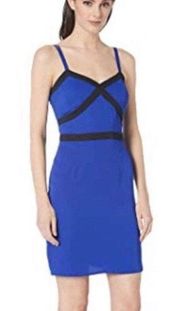 322-BEBE Surf the Web Blue and Black mini dress