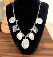 Avon vintage acrylic white and clear stones silver tone chain statement necklace