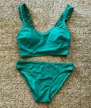 Aerie Emerald Ruffle Longline Scoop Bikini Top Set S NWOT