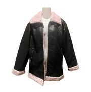 Princess Polly Black Faux Leather Jacket With Soft Pink Faux Fur Inside