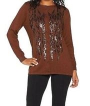 Bob Mackie Chocolate Sequined Cotton Blend Knit Cardigan Sweater Size Medium