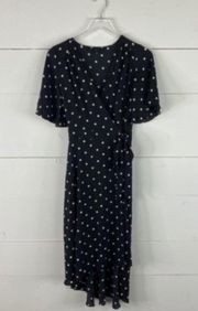 White House Black Market WHBM polka dot black white wrap midi dress