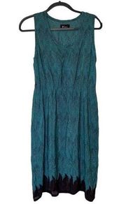 JOHNNY WAS Biya Silk Dress Turquoise and Black Size Small